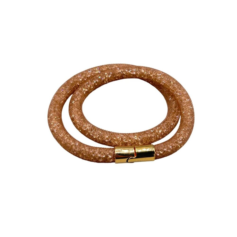 Swarovski Stardust Rose Double Wrap Bracelet Gold Tone Closure Tubular Design